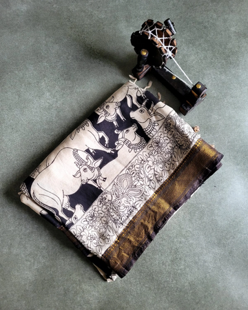 Cream Raha Kalamkari saree