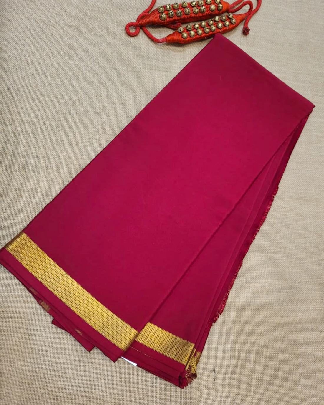 Red Gatti Border Mysore Silk Saree