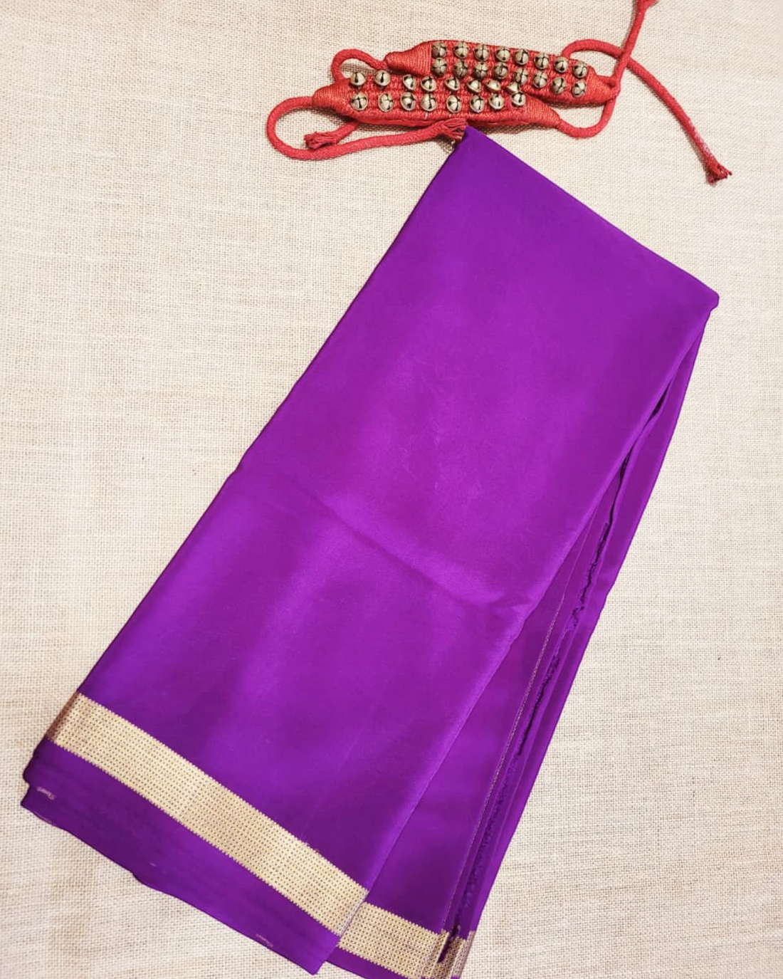 Purple Gatti Border Mysore Silk Saree