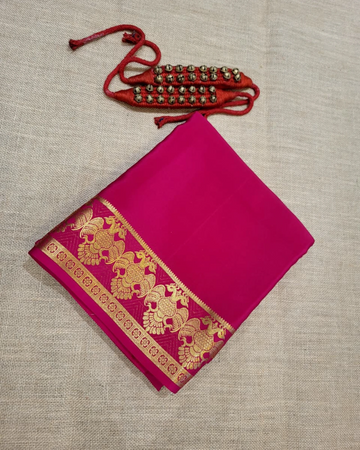 Pink Gandaberunda Mysore Silk Saree