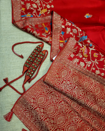 Red Vara Banarasi Satin Saree
