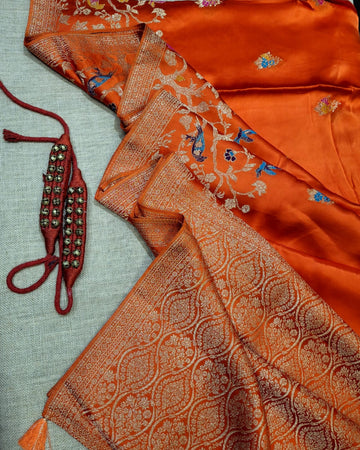 Orange Vara Banarasi Satin Saree