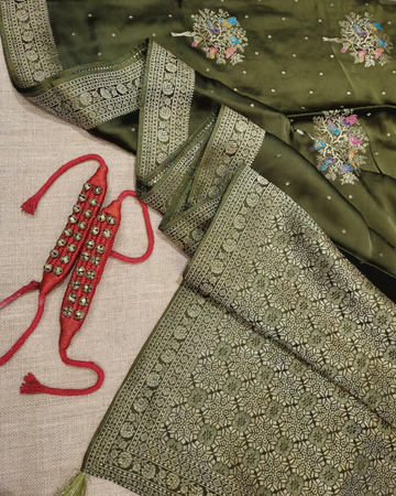 Green Nidhi Banarasi Satin Saree