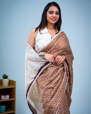 Rust Madhavi tussar saree