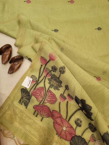 Olive Muga Cotton saree