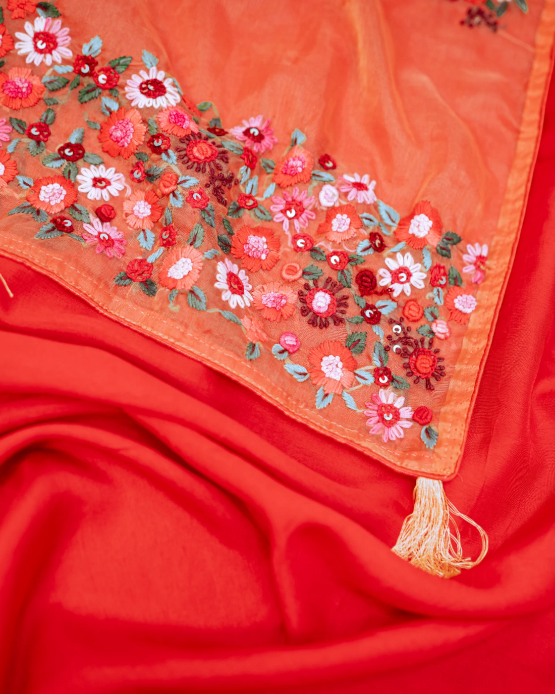 Red Patakha Organza Saree