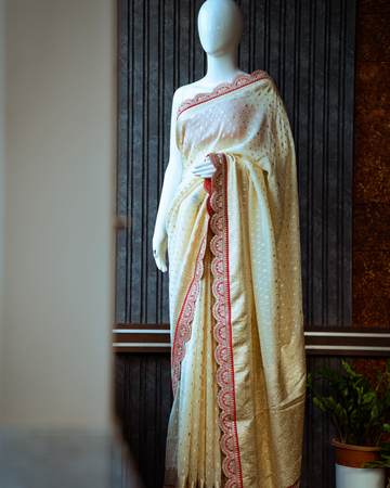 Cream Bhavna Banarasi Organza Saree