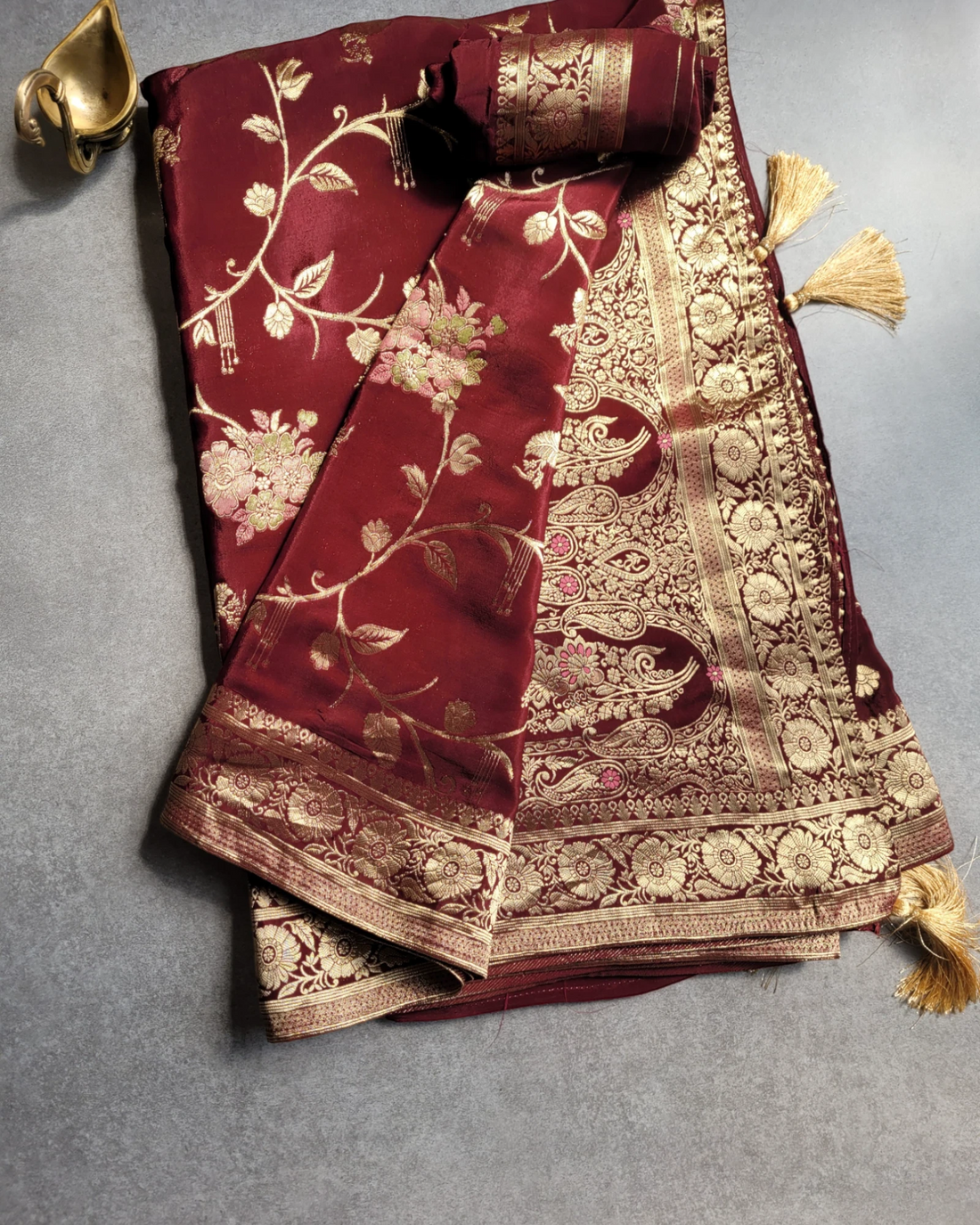 Maroon Nirvi Banarasi Crepe Saree