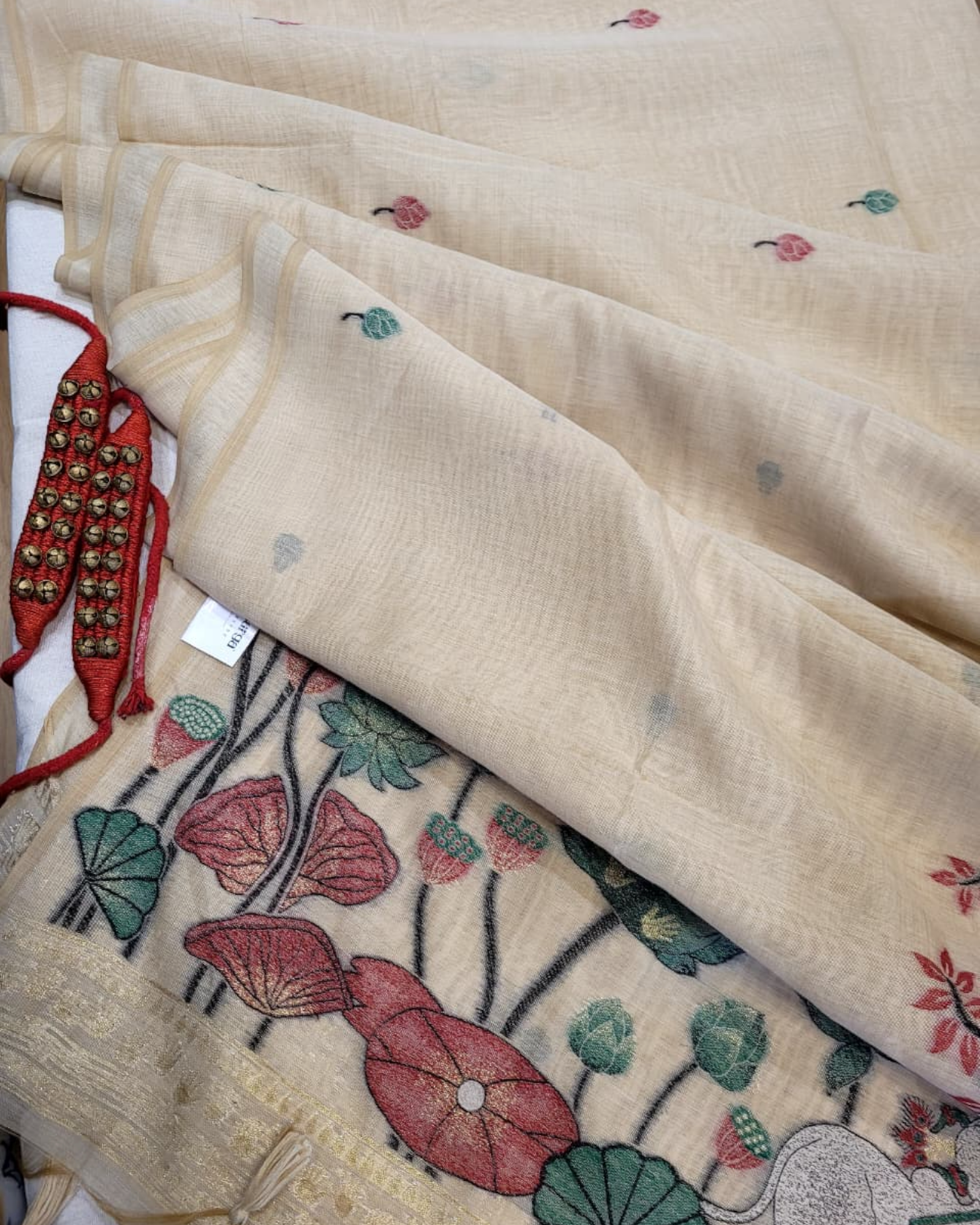 Cream Muga Cotton saree