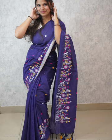 Purple Phool Cotton Saree