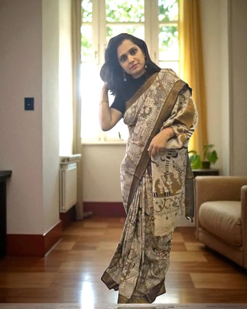 White Raha Kalamkari saree