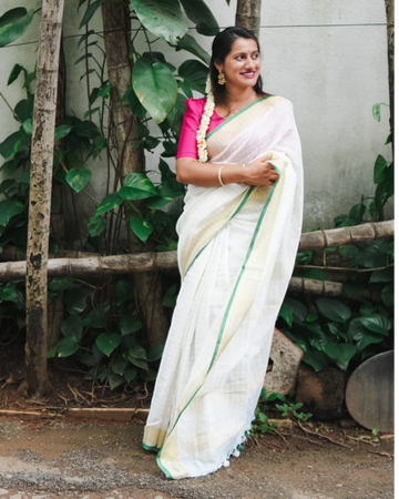 Green Shwetha3 Linen saree