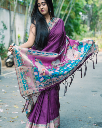 Purple Pichwai Tussar saree