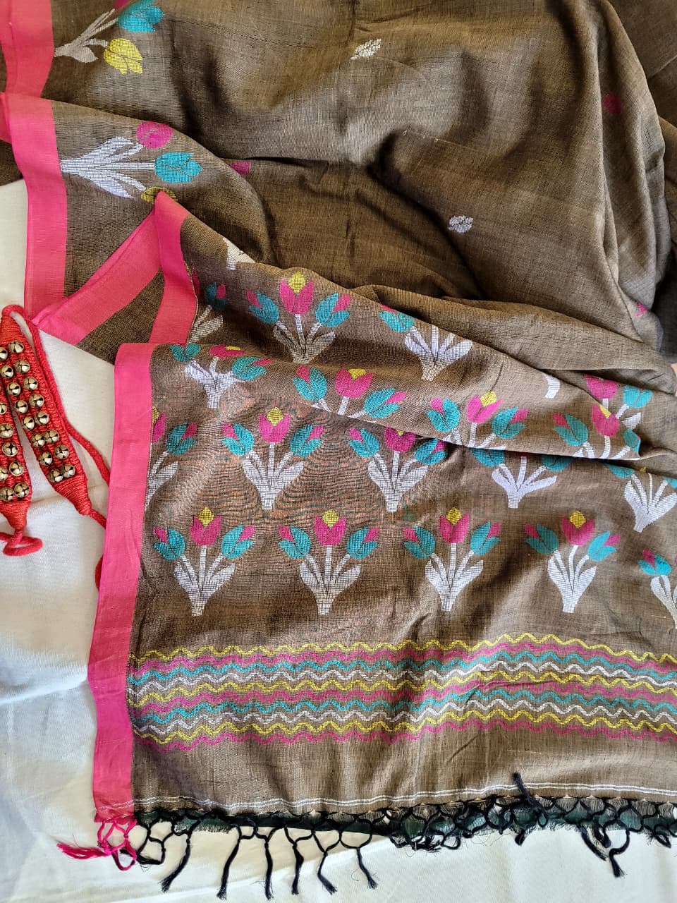 Brown Cotton Jamdani Saree CS002