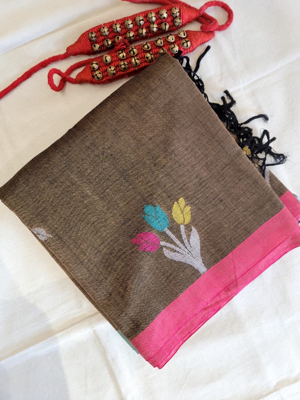 Brown Cotton Jamdani Saree CS002