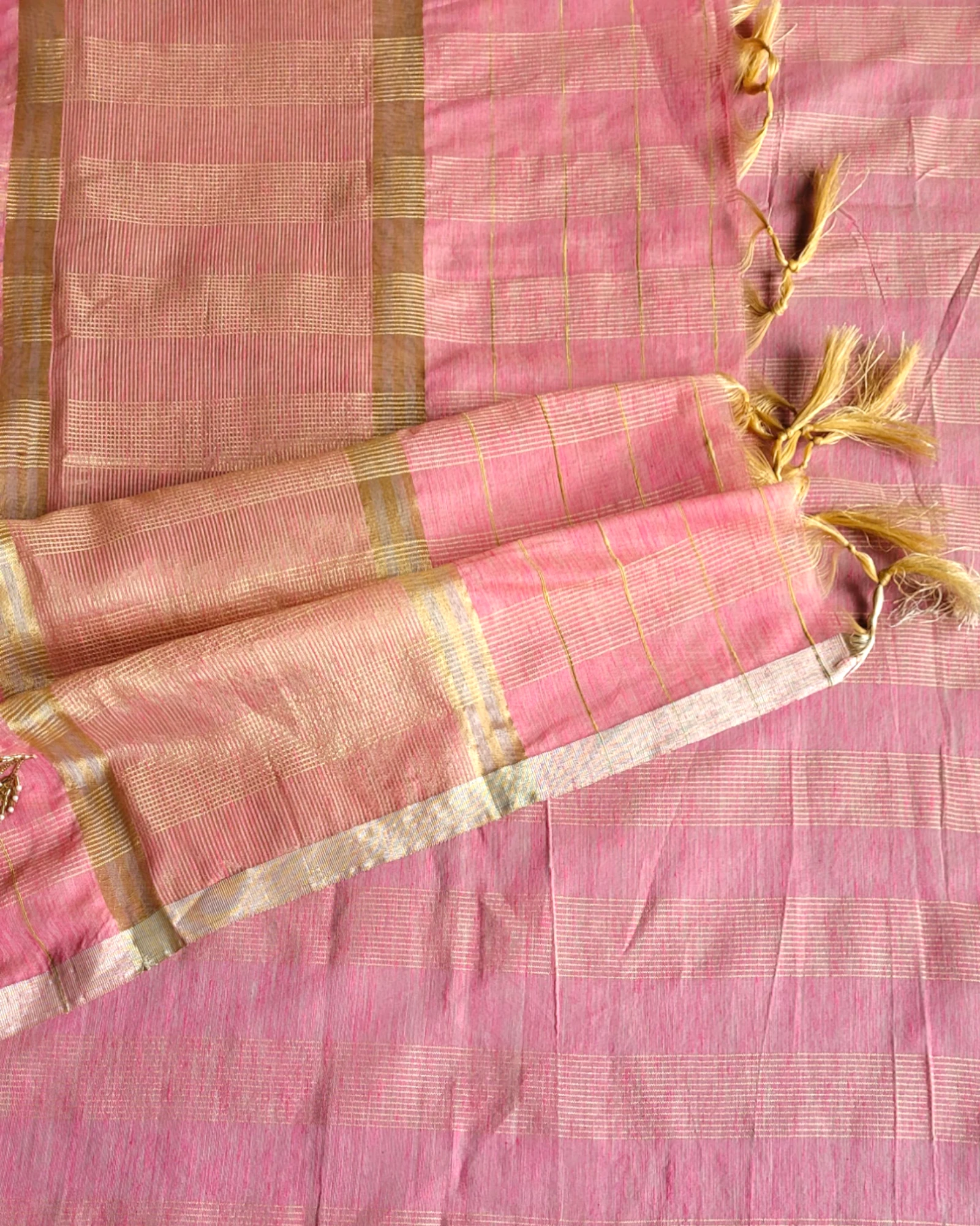 Pink Chandani linen saree