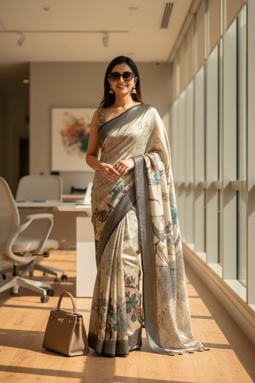 Biege Shakti Digital Saree