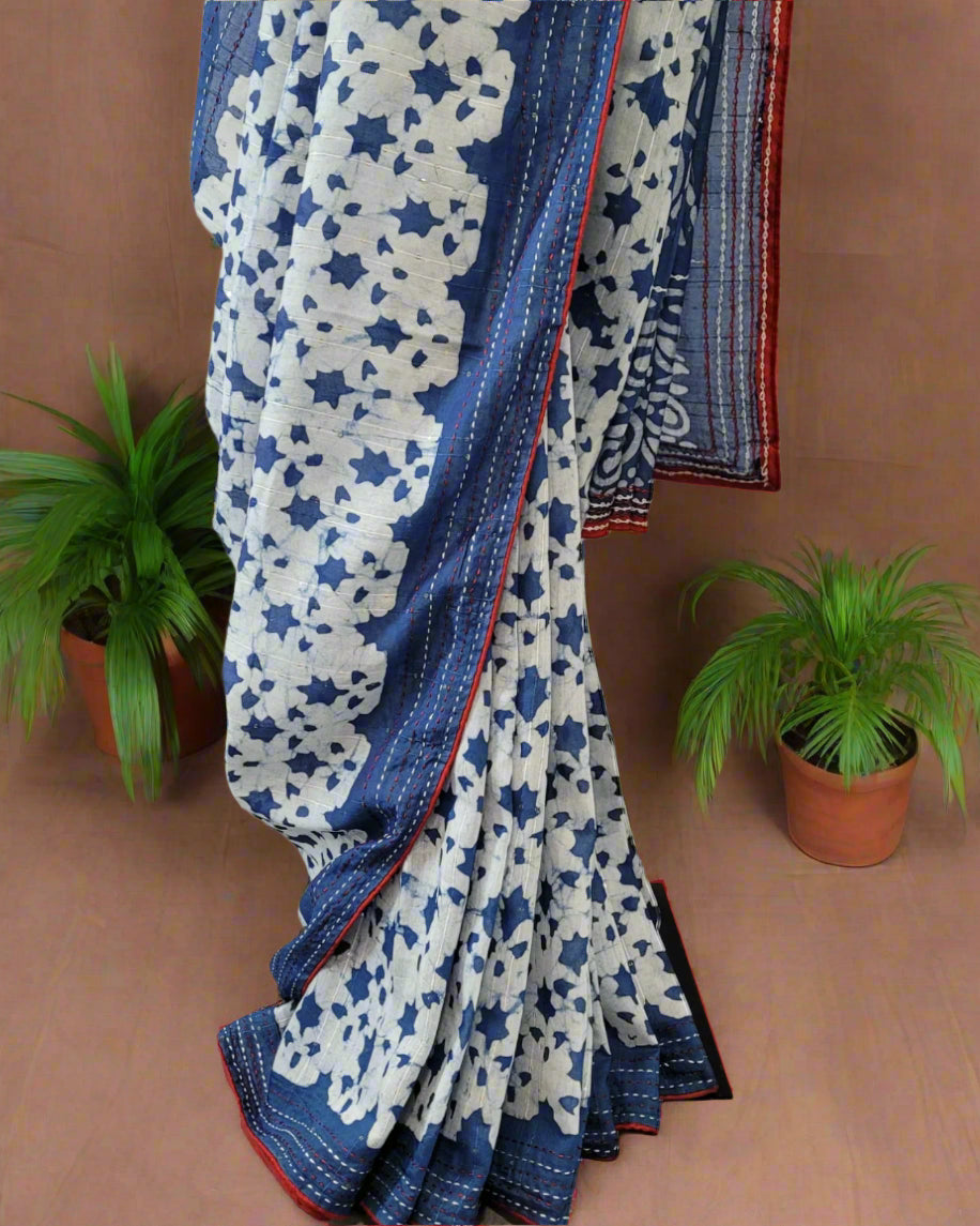 Blue Gulabi Cotton Saree