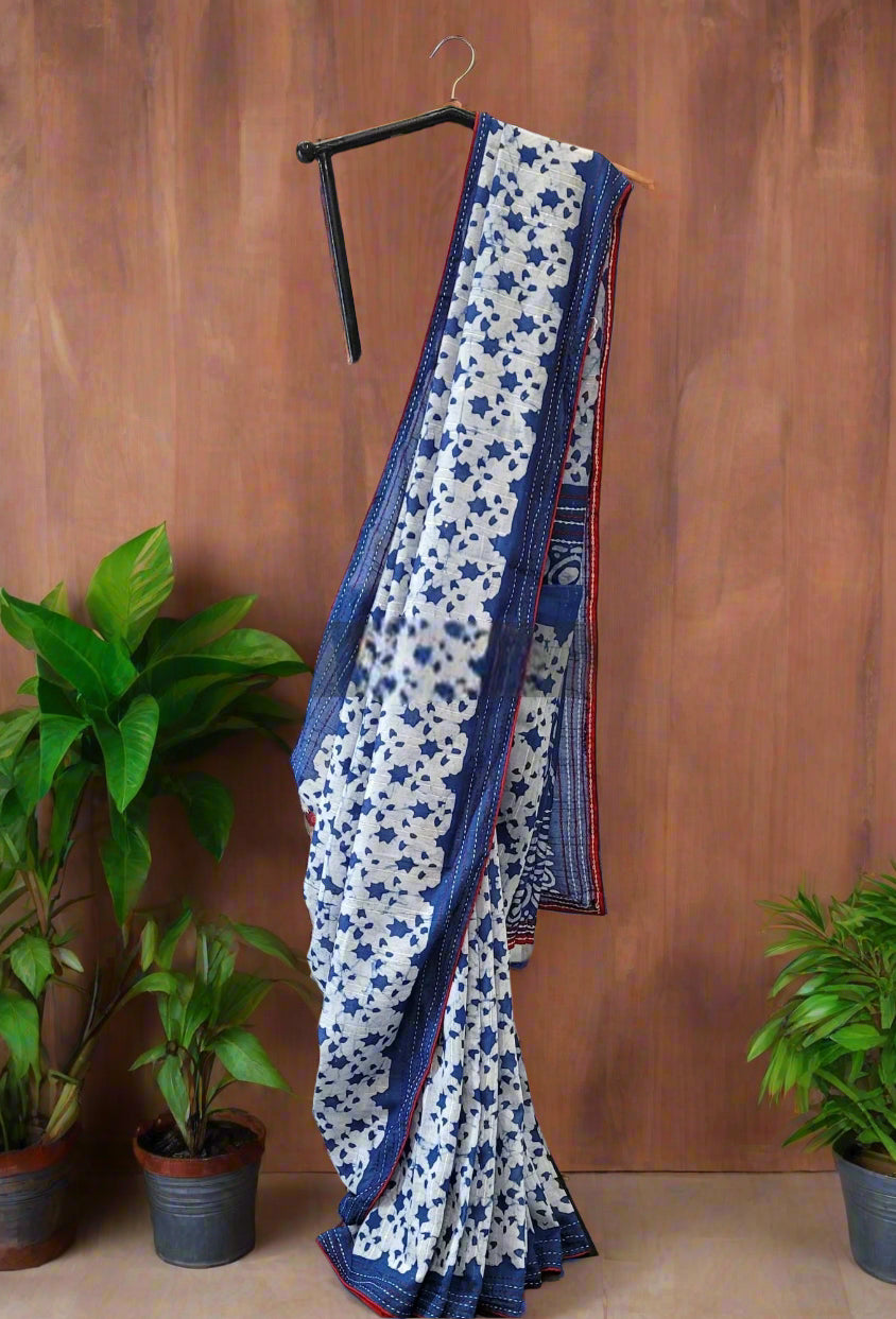 Blue Gulabi Cotton Saree