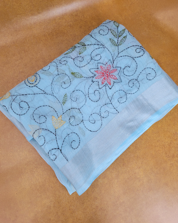Blue Trikona Linen Saree