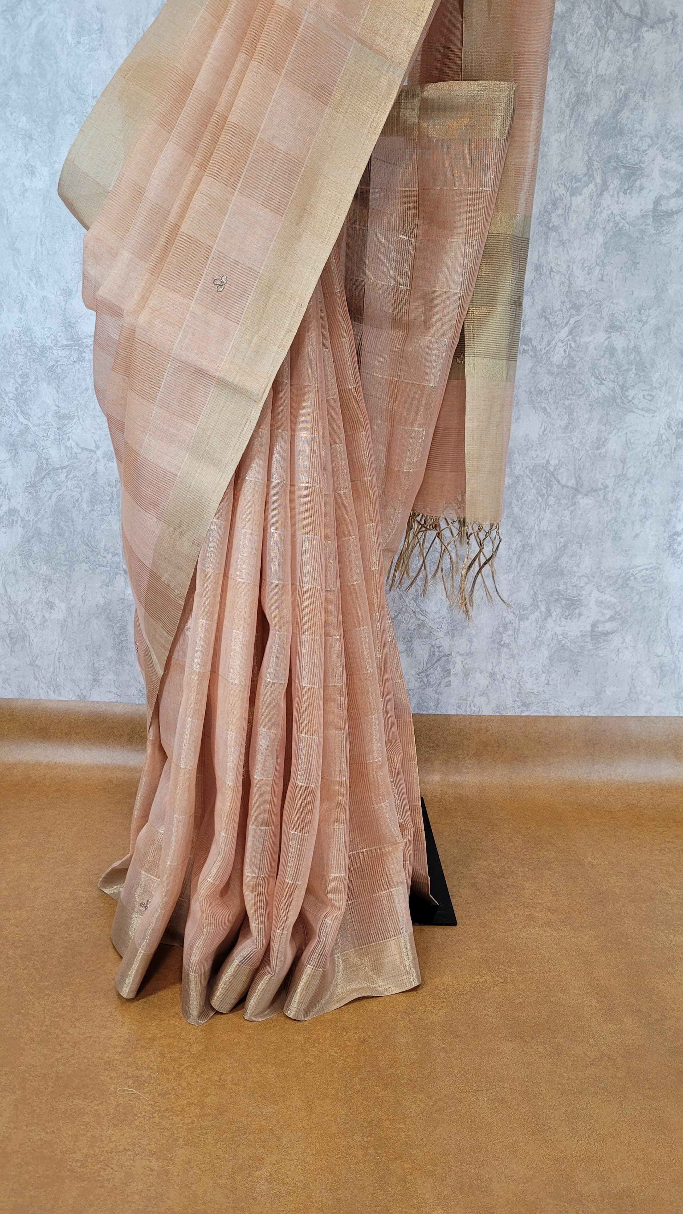 Cream Chandani Linen Saree