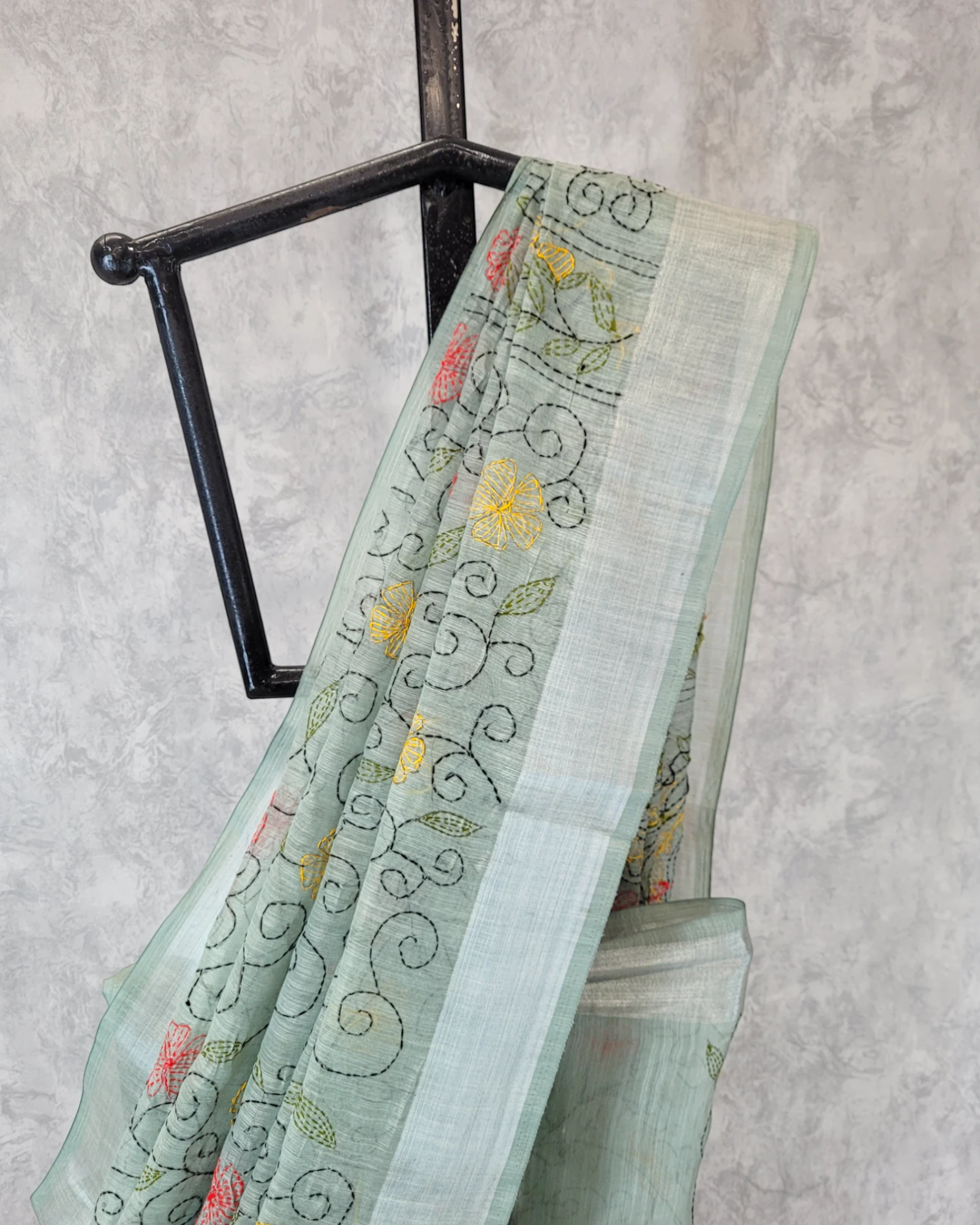 Green Trikona Linen Saree