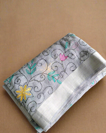 Grey Trikona Linen Saree