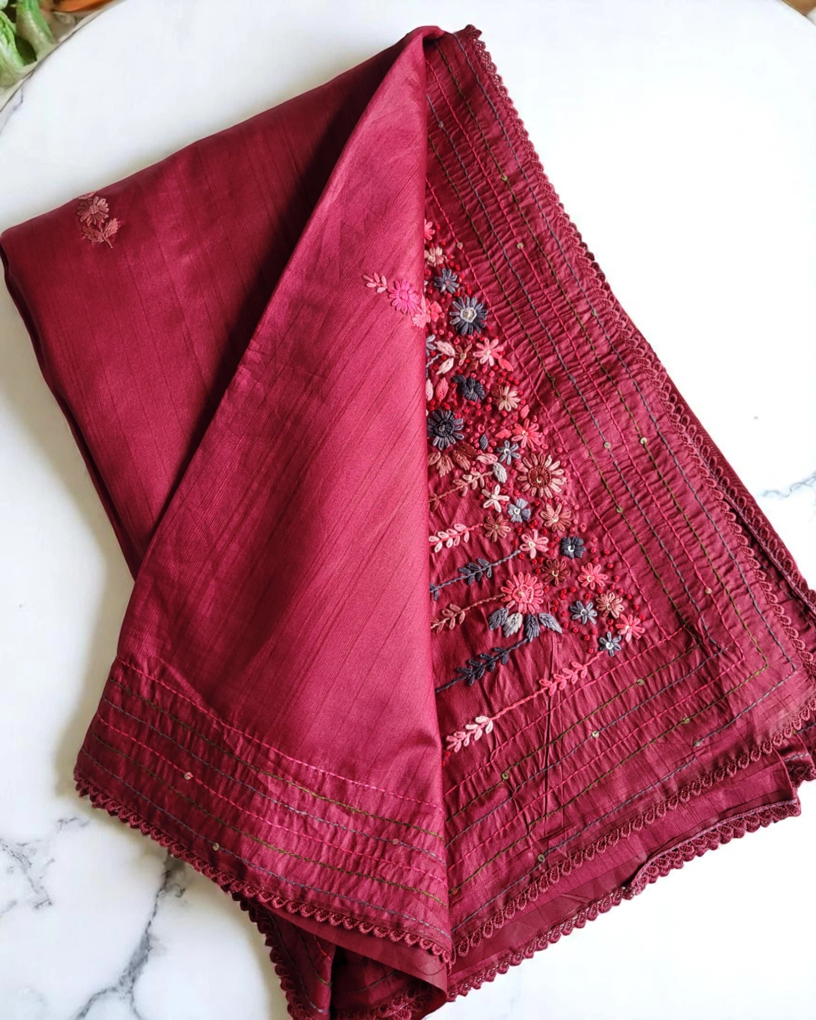 Magenta Geet Handwork Saree