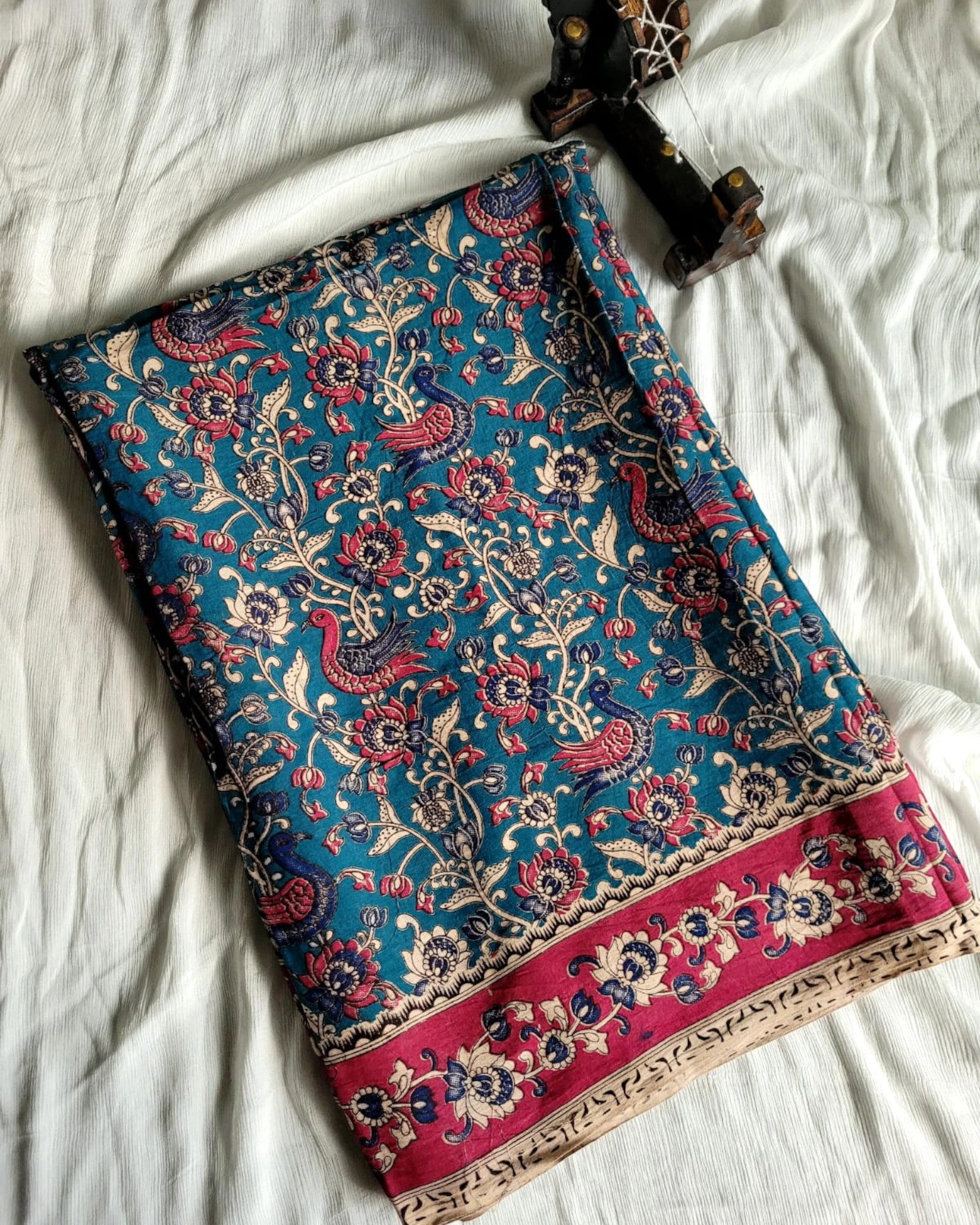Blue Raha Kalamkari saree
