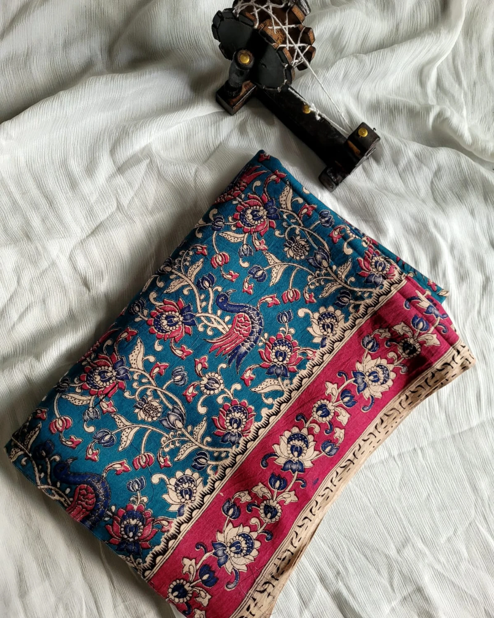 Blue Raha Kalamkari saree