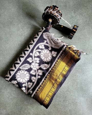 Black Raha Kalamkari saree