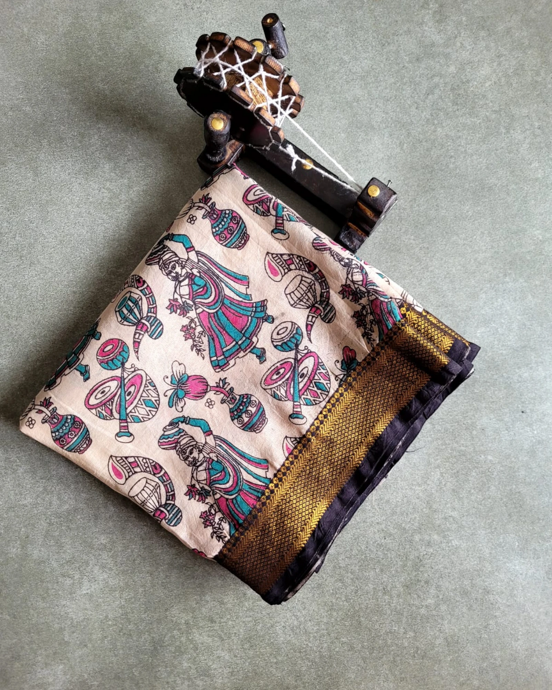 White Raha Kalamkari saree