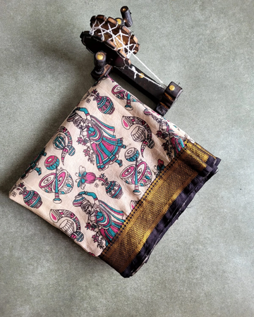 White Raha Kalamkari saree