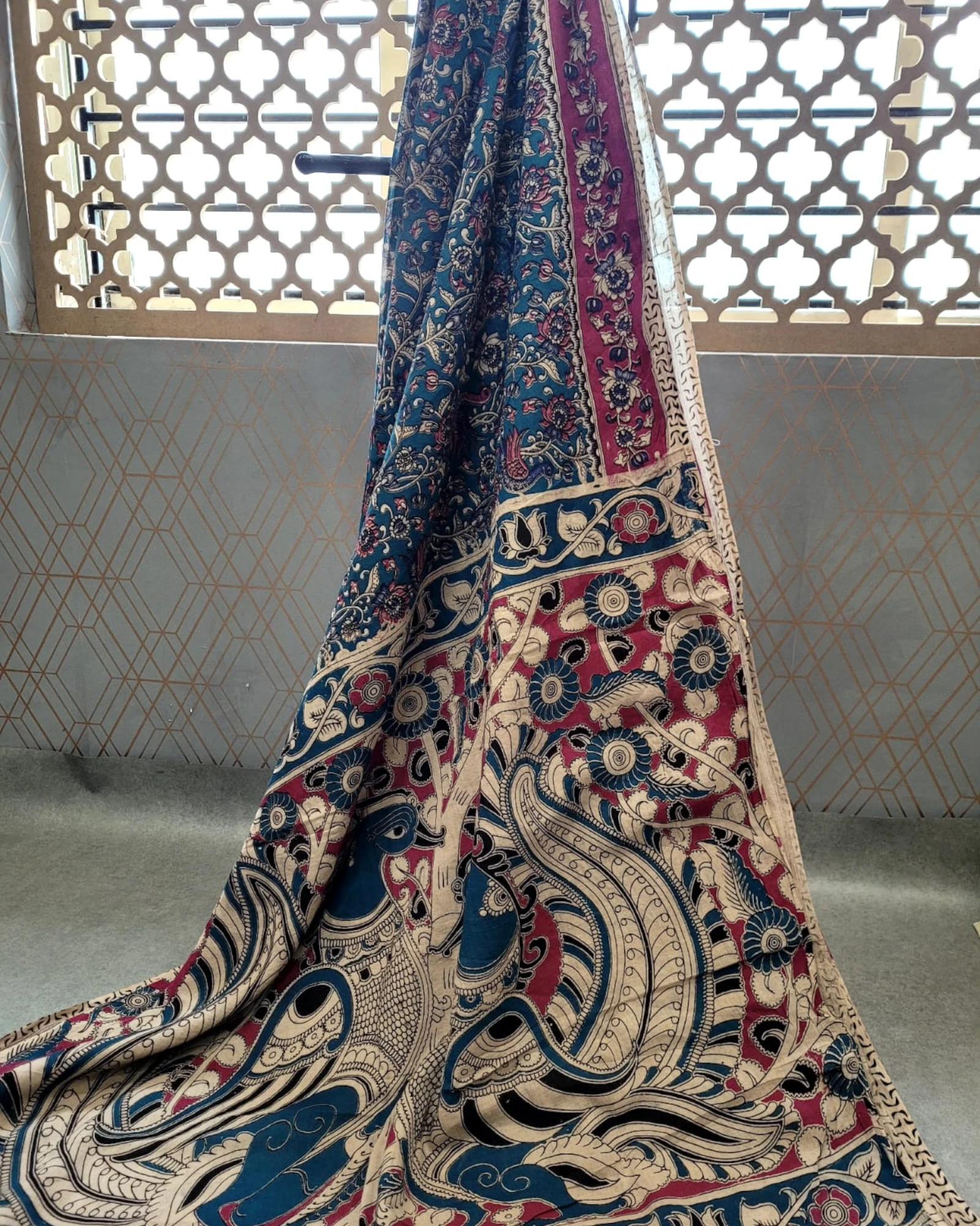 Blue Raha Kalamkari saree