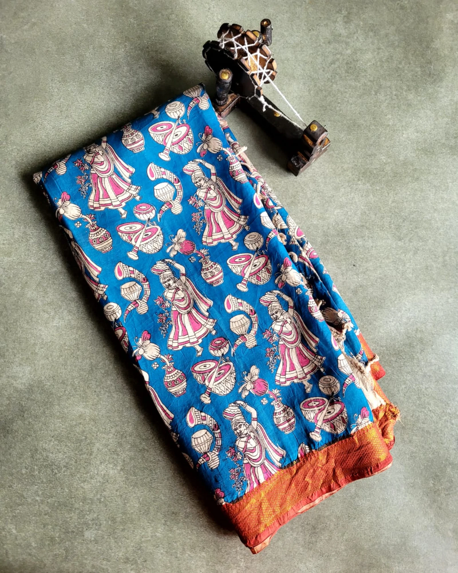 Sky Blue Raha Kalamkari saree