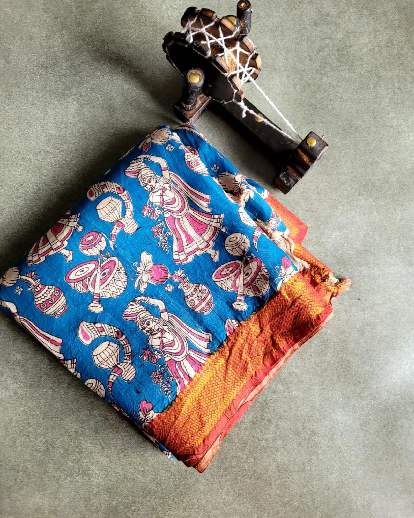 Sky Blue Raha Kalamkari saree