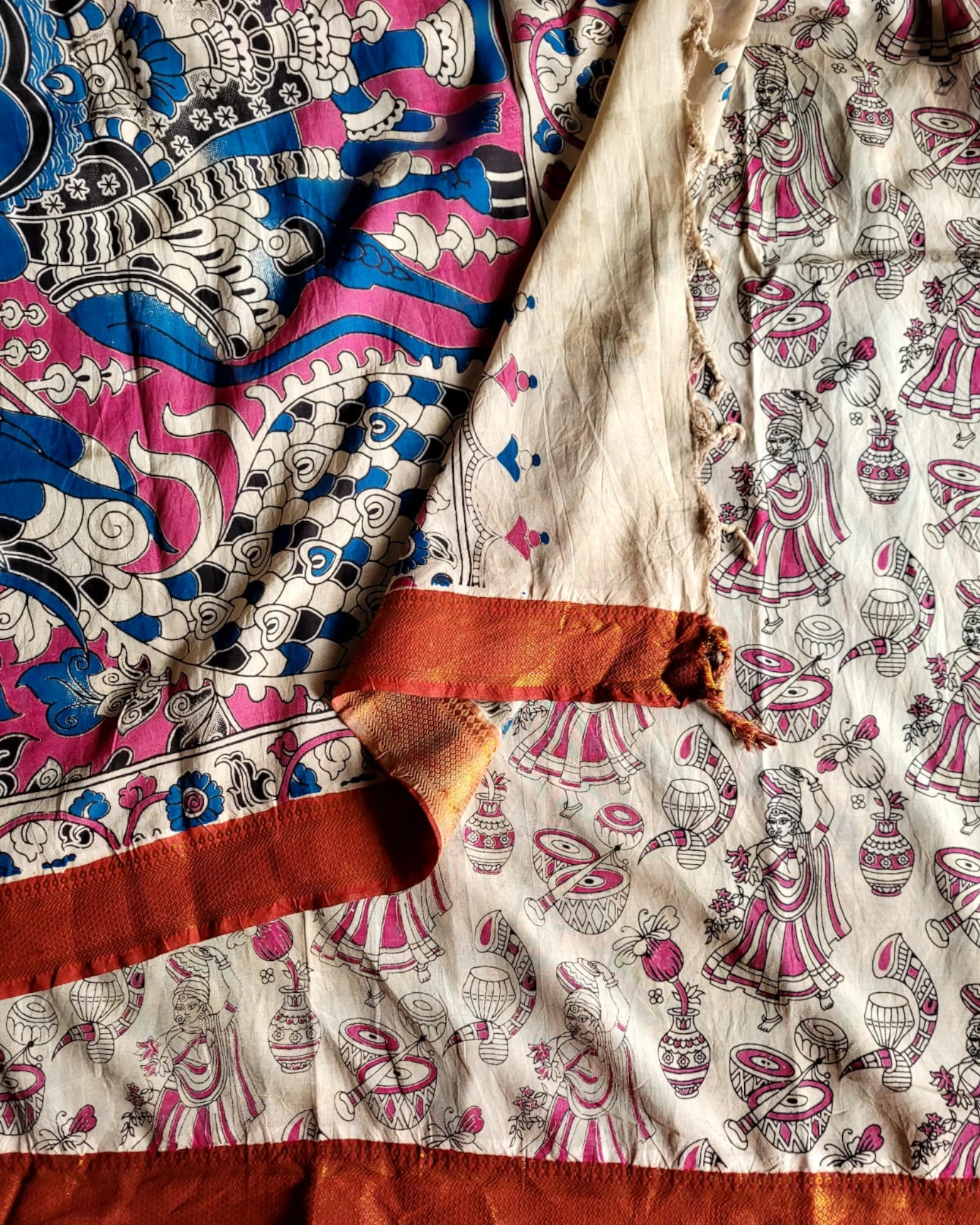 Sky Blue Raha Kalamkari saree