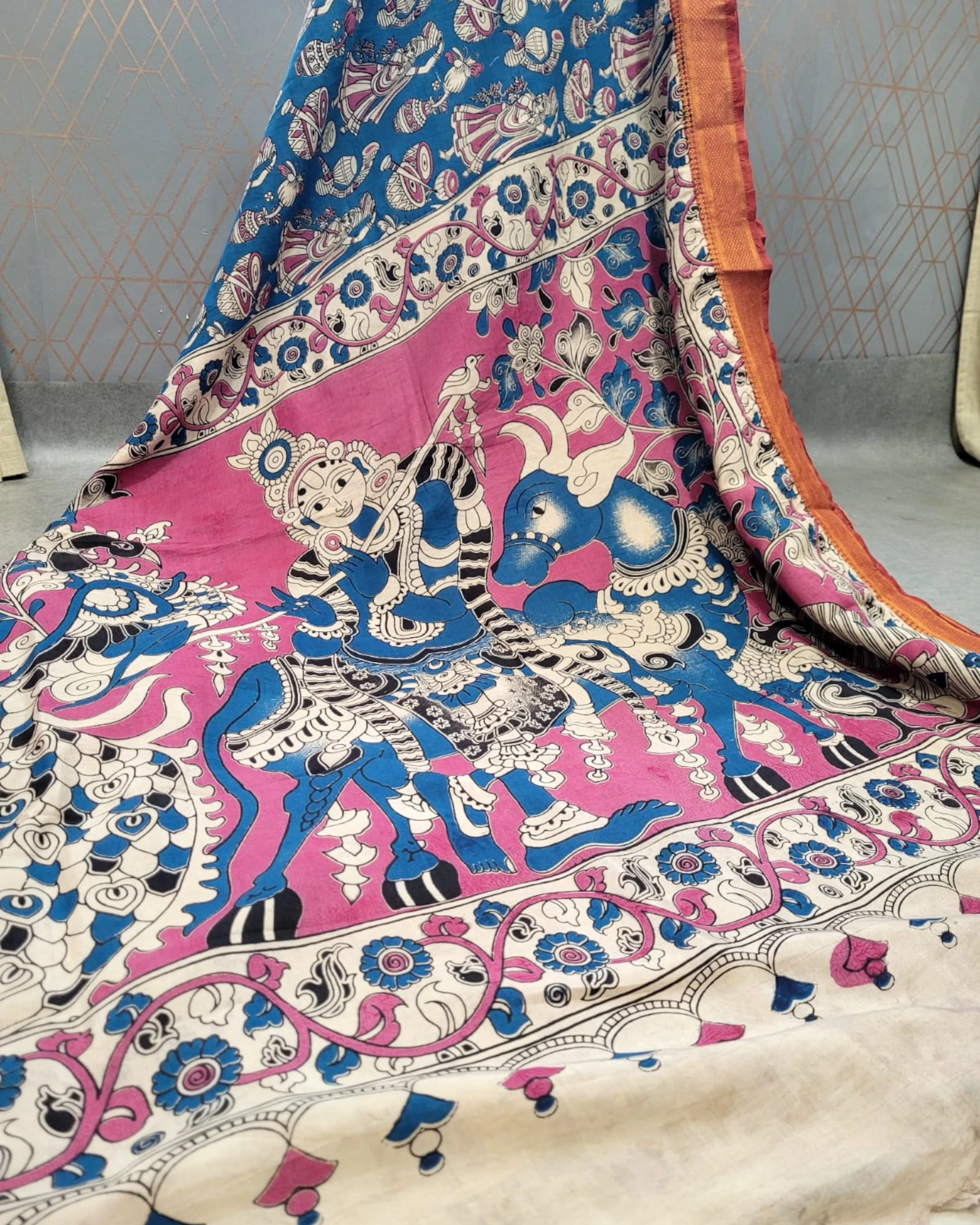 Sky Blue Raha Kalamkari saree