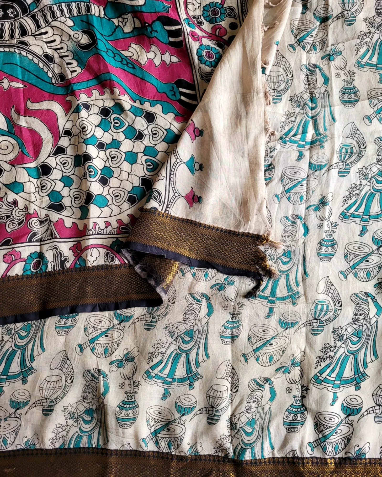 White Raha Kalamkari saree