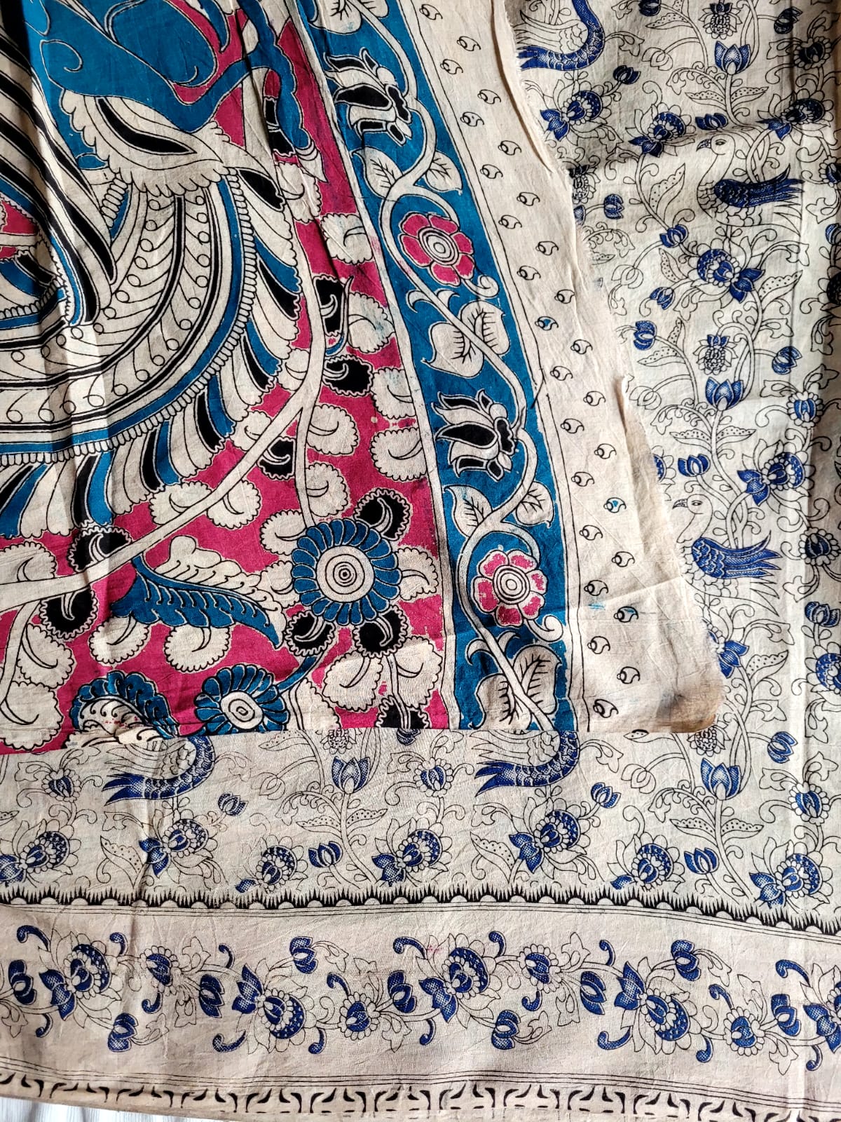 Blue Raha Kalamkari saree