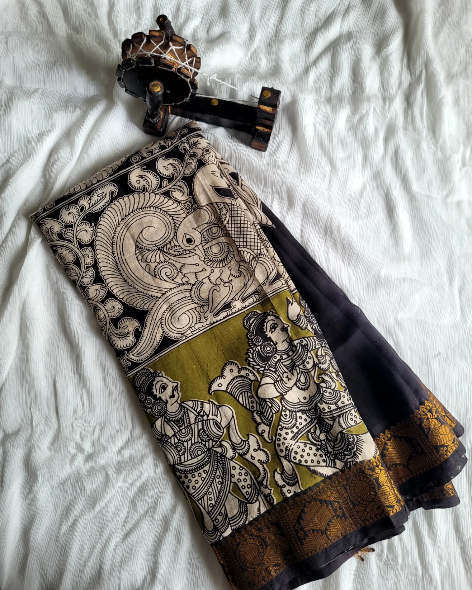Mustard Raha Kalamkari saree