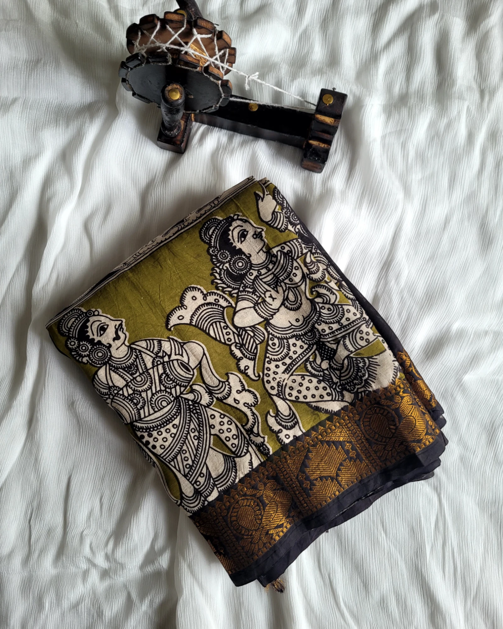 Mustard Raha Kalamkari saree