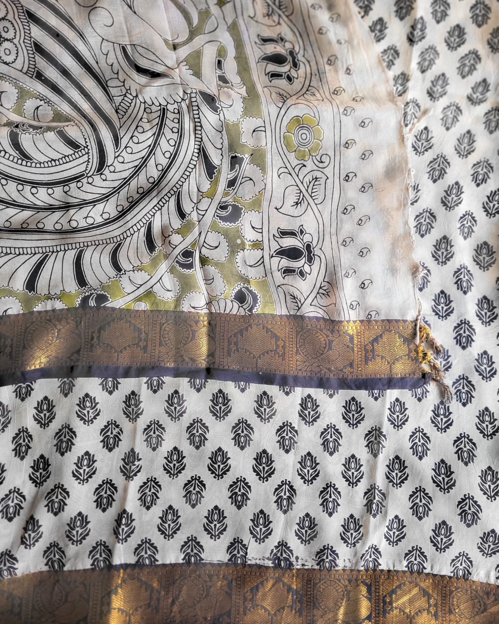 Mustard Raha Kalamkari saree