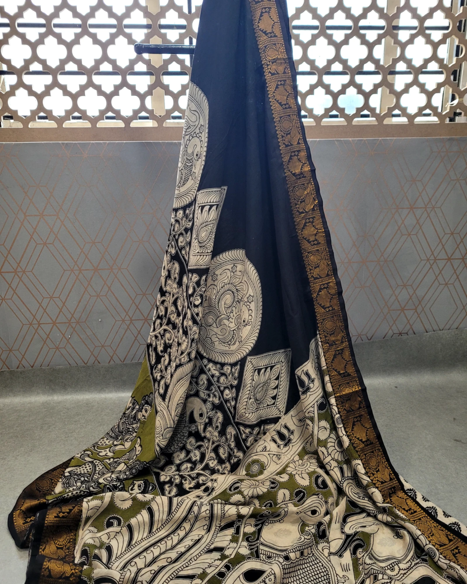 Mustard Raha Kalamkari saree