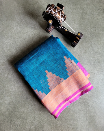 Blue Mandira Linen Saree