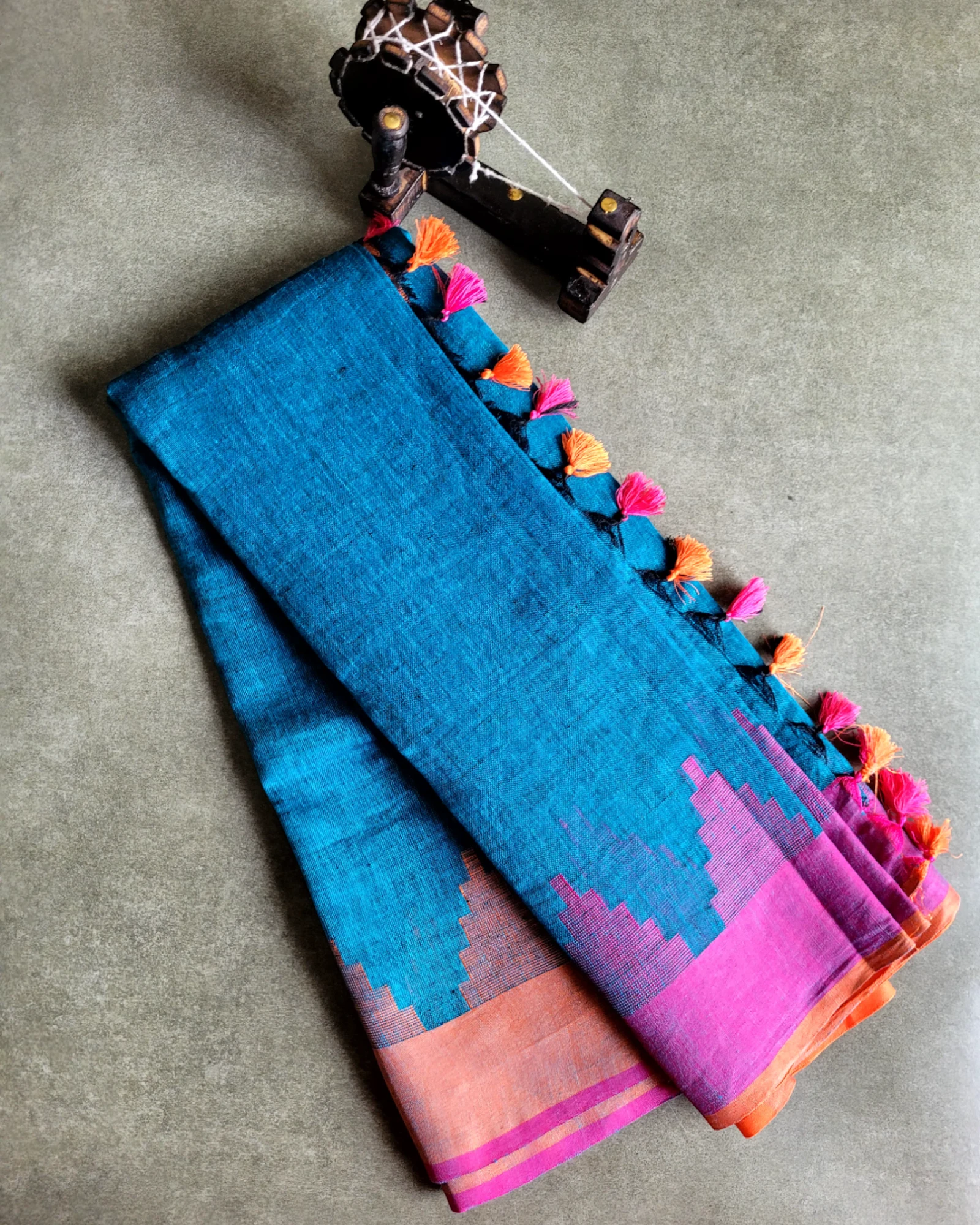 Blue Mandira Linen Saree