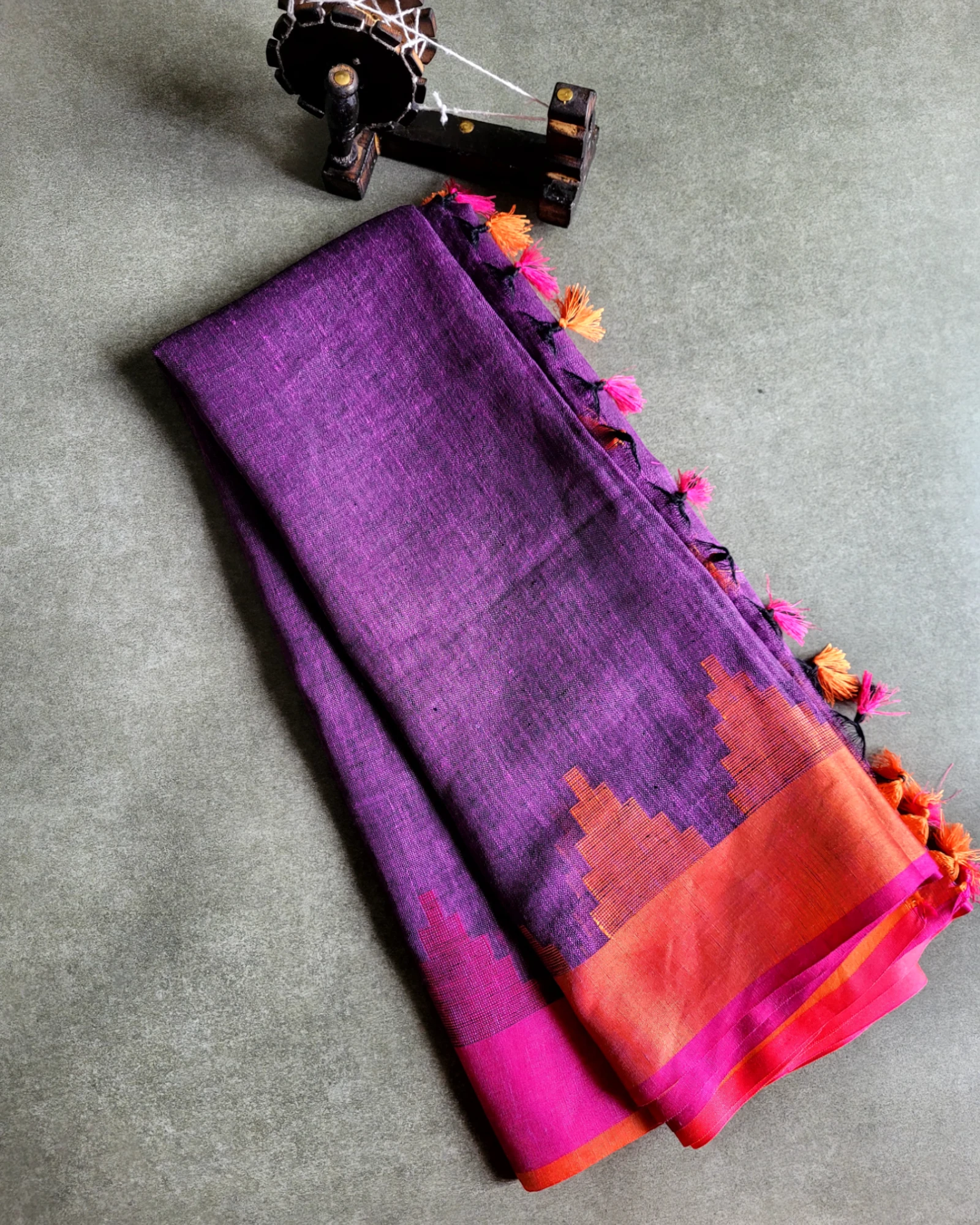 Purple Mandira Linen Saree