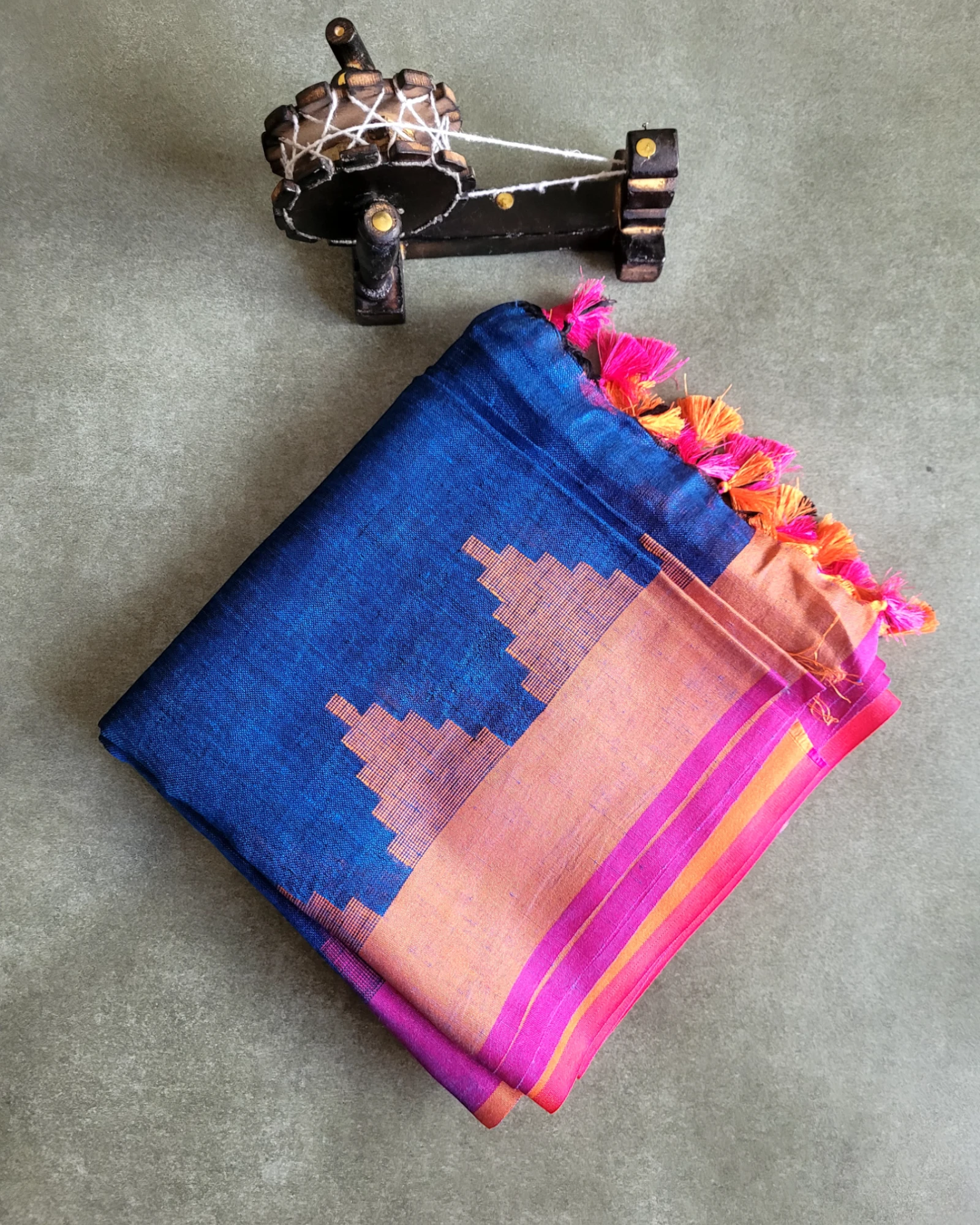 Navy Mandira Linen Saree