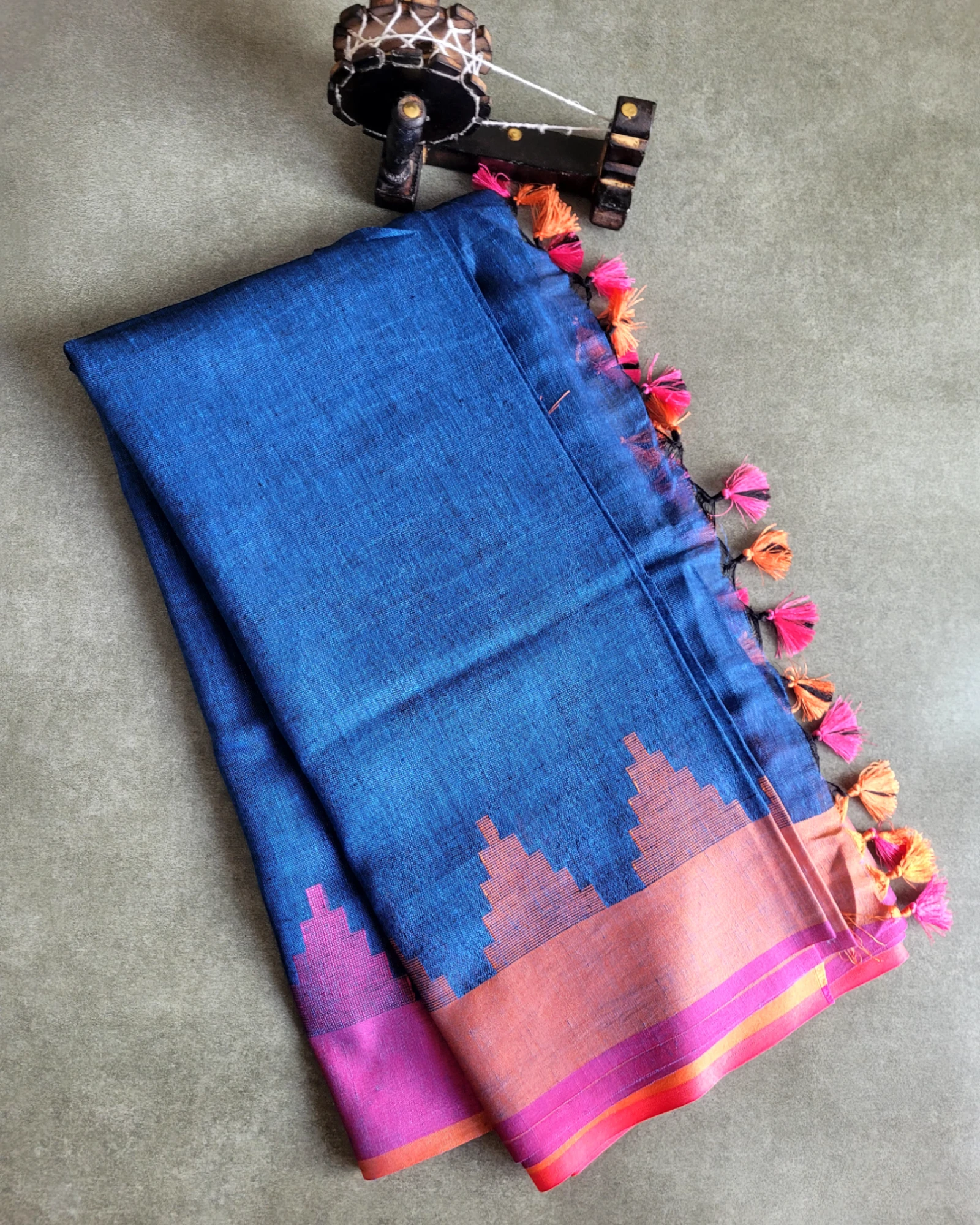 Navy Mandira Linen Saree