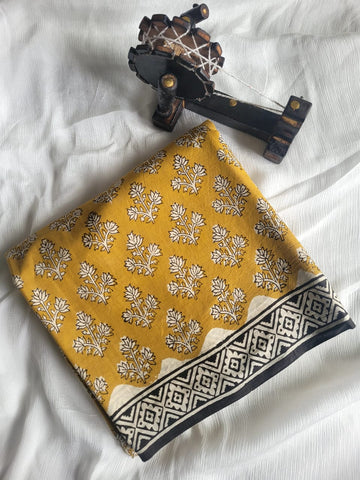 Mustard Handblock Cotton Saree